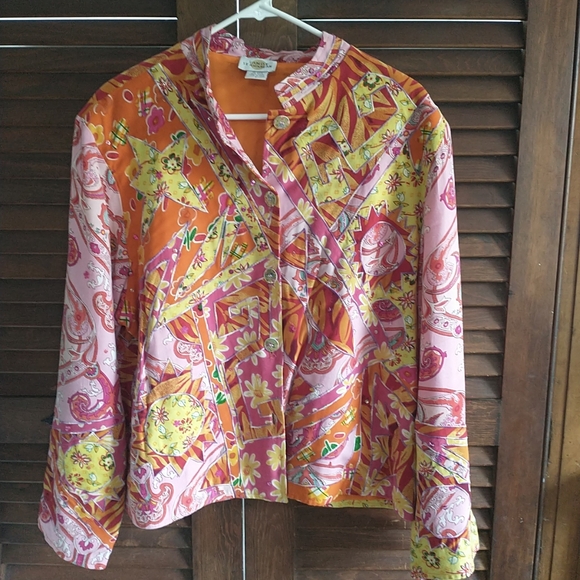 Vintage Sandy Starkman Silk Sequin Top Jacket Size Large Orange Pink - Picture 2 of 6